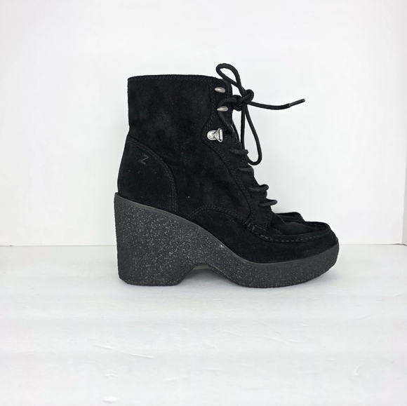 Zodiac Womens Talula Ankle Boots Faux Suede Chunky Wedge Heel Zip Size 6.5 Black - Picture 6 of 15